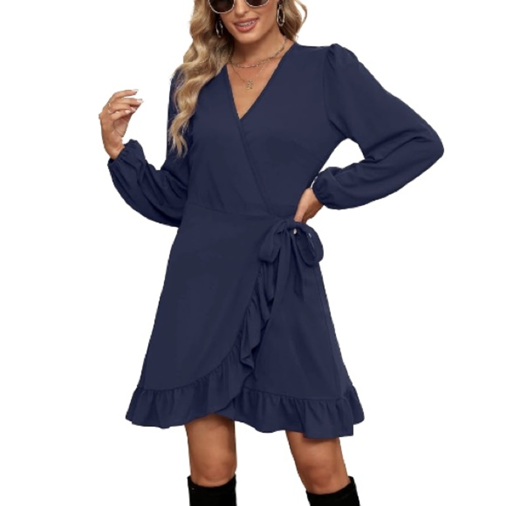 (A8) NEW Kate Kasin Women Mini Wrap V Neck Casual Summer Dress, Size L, NWOT